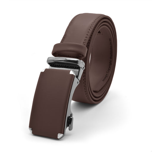 Formal Brown Belt With Gunmetal Black Buckle Ratchet System Stiched PU Leather