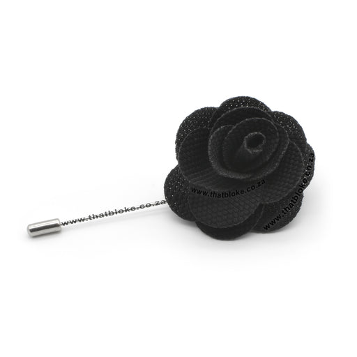 Black Flower Lapel Pin Rose Textured