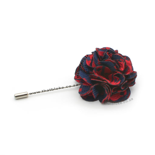 red and navy blue lapel pin flower circular shape