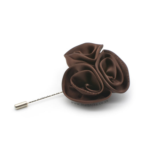Chocolate Brown Lapel Pin Flower Rose Three Part