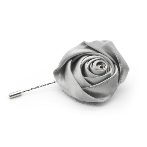 Light Silver Lapel Pin Flower Rose Folded Grey