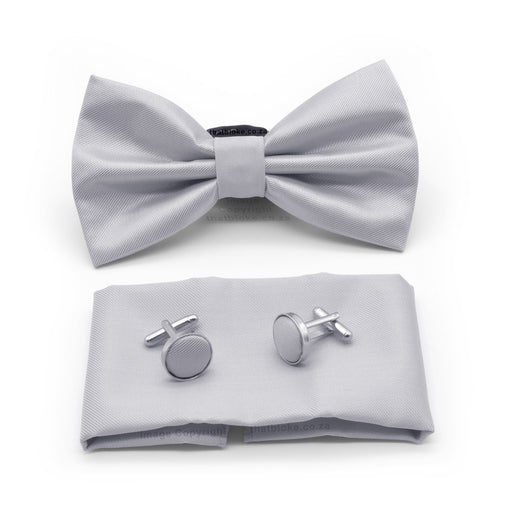 Light Cool Grey Bow Tie and Pocket Square Set For Men