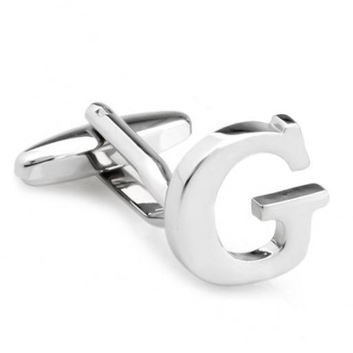 Silver Initial Cufflinks Letter G of the Alphabet Front