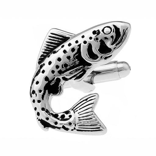 Fishing Cufflinks Sport Fish Silver And Black Front