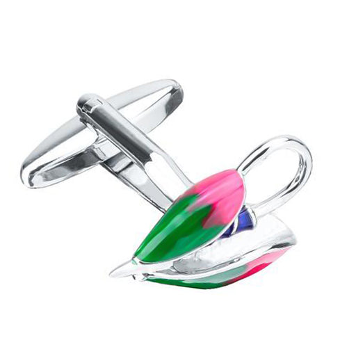 Fly Fishing Cufflinks Silver Green Pink Blue Front