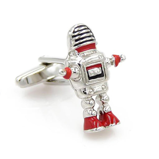 Futuristic Robot Cufflinks Silver Red Front Image