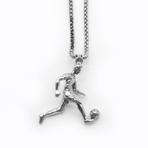 Soccer Football Player Necklace For Men Stainless Steel Silver Close Up