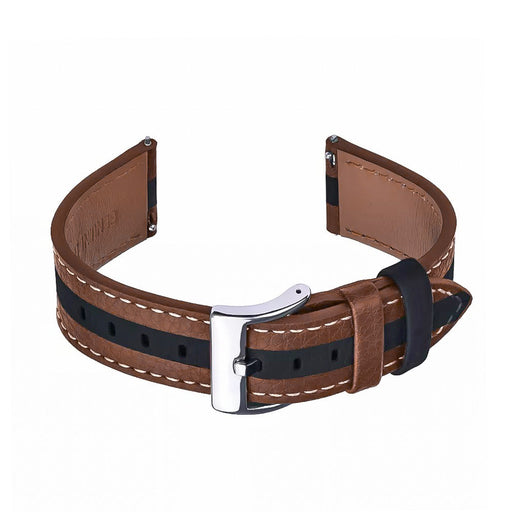 22mm Watch Strap Brown with Black Racing Stripe Genuine Leather Front View
