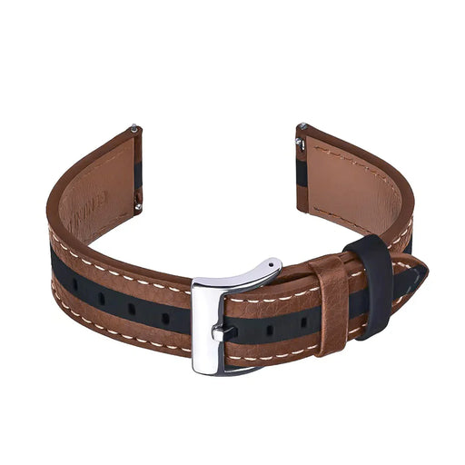 18mm Watch Strap Brown with Black Racing Stripe Genuine Leather