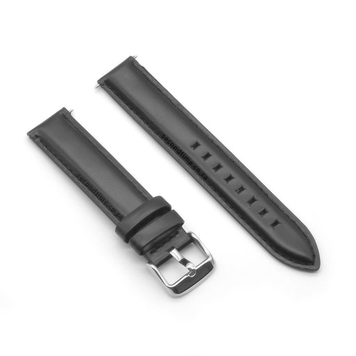 18mm Watch Strap Padointa Padded Genuine Leather Black Smooth Top View