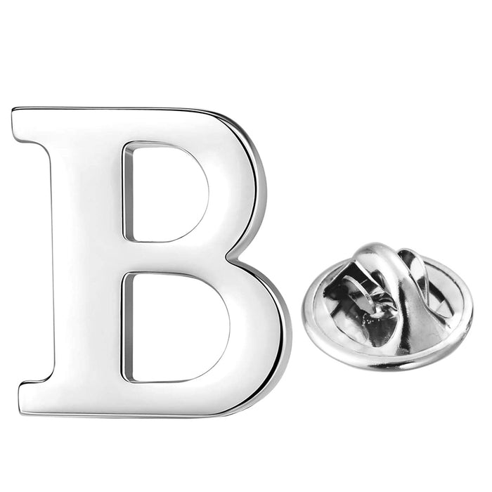 Silver Alphabet Initial Brooch For Men Letter B Front View