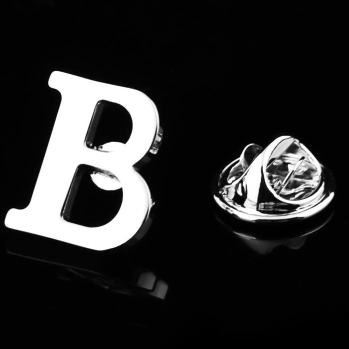 Silver Alphabet Initial Brooch For Men Letter B Display