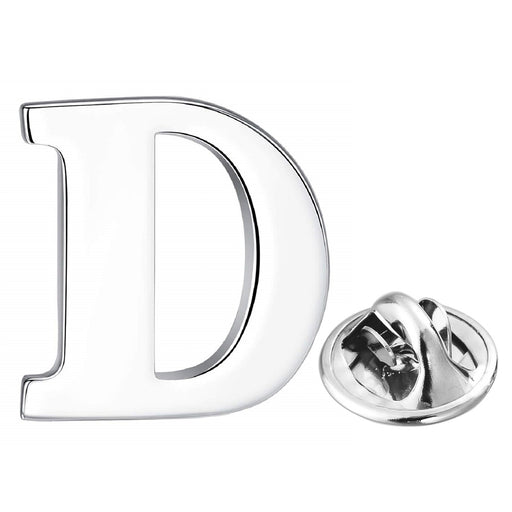 Silver Alphabet Initial Brooch For Men Letter D Front View