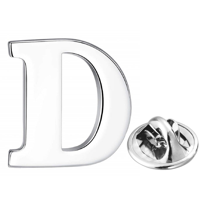 Silver Alphabet Initial Brooch For Men Letter D Front View