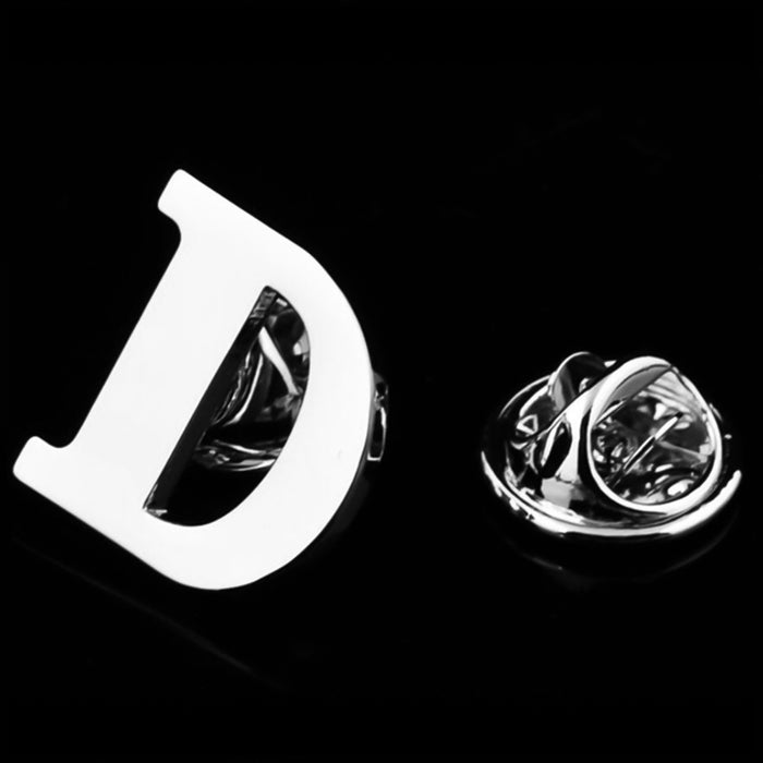 Silver Alphabet Initial Brooch For Men Letter D Display