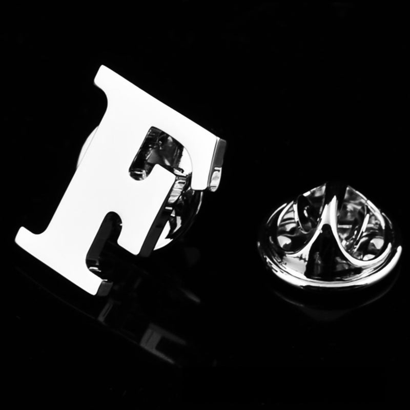 Silver Alphabet Initial Brooch For Men Letter F Display