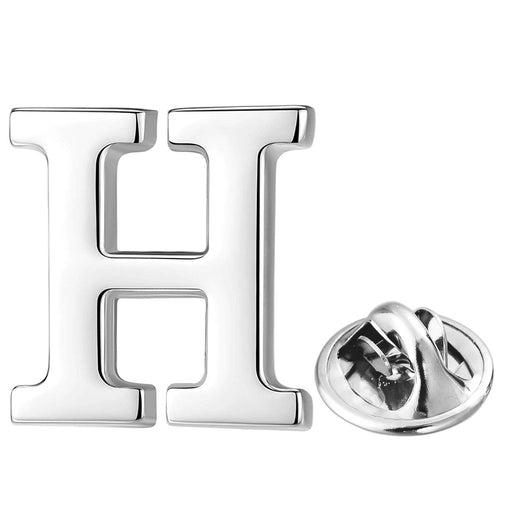 Silver Alphabet Initial Brooch For Men Letter H Front View