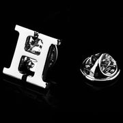 Silver Alphabet Initial Brooch For Men Letter H Display