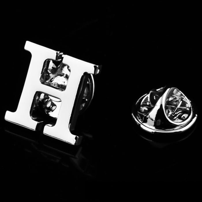 Silver Alphabet Initial Brooch For Men Letter H Display