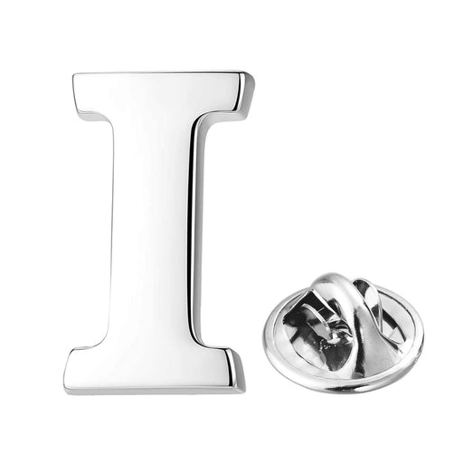 Silver Alphabet Initial Brooch For Men Letter I Front View