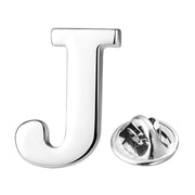 Silver Alphabet Initial Brooch For Men Letter J Front View