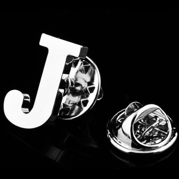 Silver Alphabet Initial Brooch For Men Letter J Display