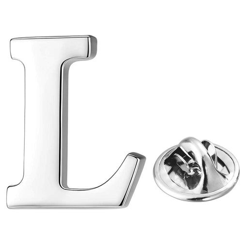 Silver Alphabet Initial Brooch For Men Letter L Front View