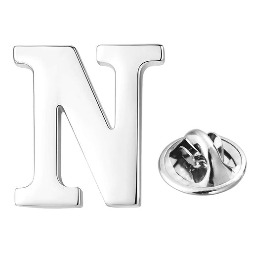 Silver Alphabet Initial Brooch For Men Letter N Front View