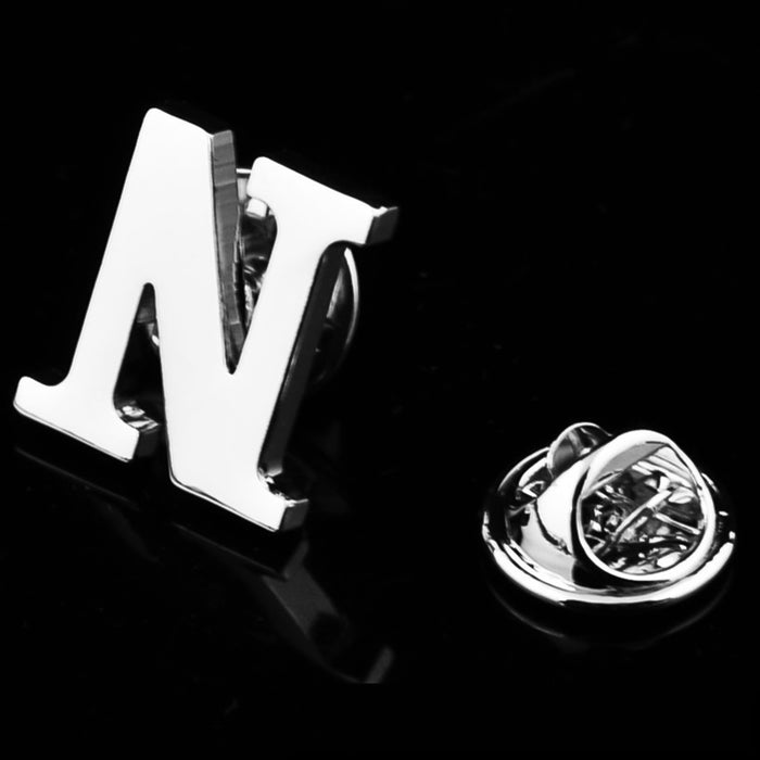 Silver Alphabet Initial Brooch For Men Letter N Display