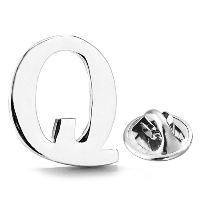 Silver Alphabet Initial Brooch For Men Letter Q Front View