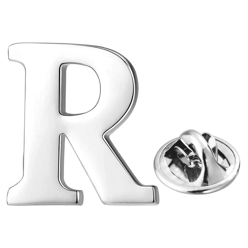 Silver Alphabet Initial Brooch For Men Letter R Front View