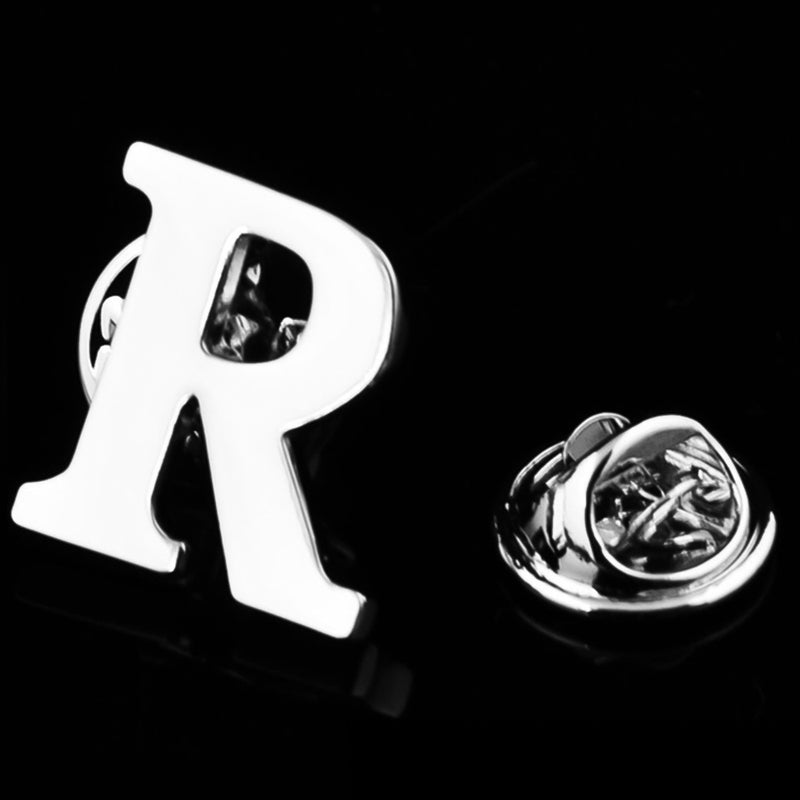 Silver Alphabet Initial Brooch For Men Letter R Display