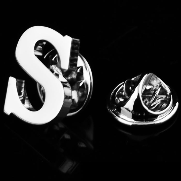 Silver Alphabet Initial Brooch For Men Letter S Display