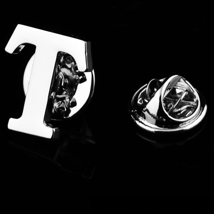 Silver Alphabet Initial Brooch For Men Letter T Display