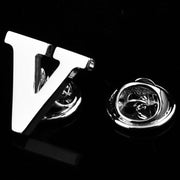 Silver Alphabet Initial Brooch For Men Letter V Display