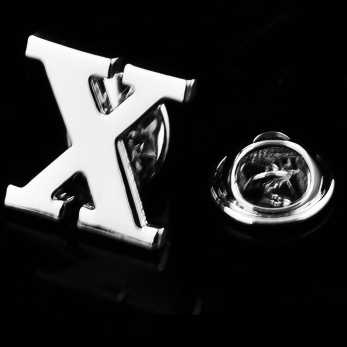 Silver Alphabet Initial Brooch For Men Letter X Display