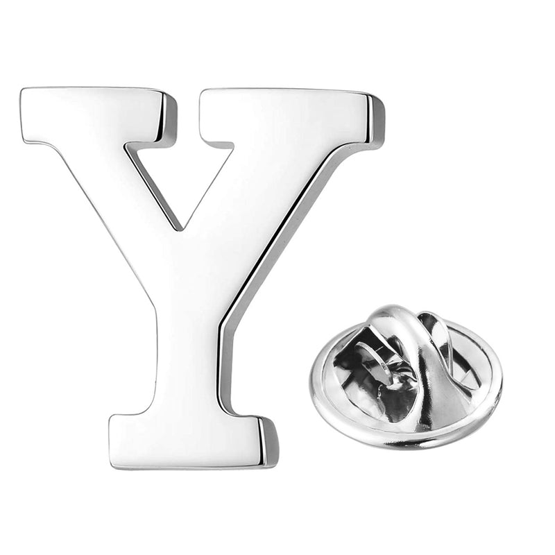 Silver Alphabet Initial Brooch For Men Letter Y Front View