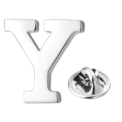 Silver Alphabet Initial Brooch For Men Letter Y Front View