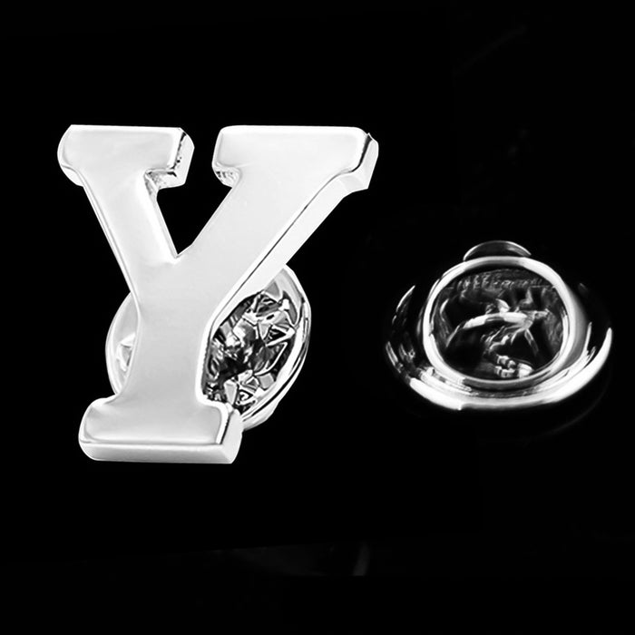 Silver Alphabet Initial Brooch For Men Letter Y Display
