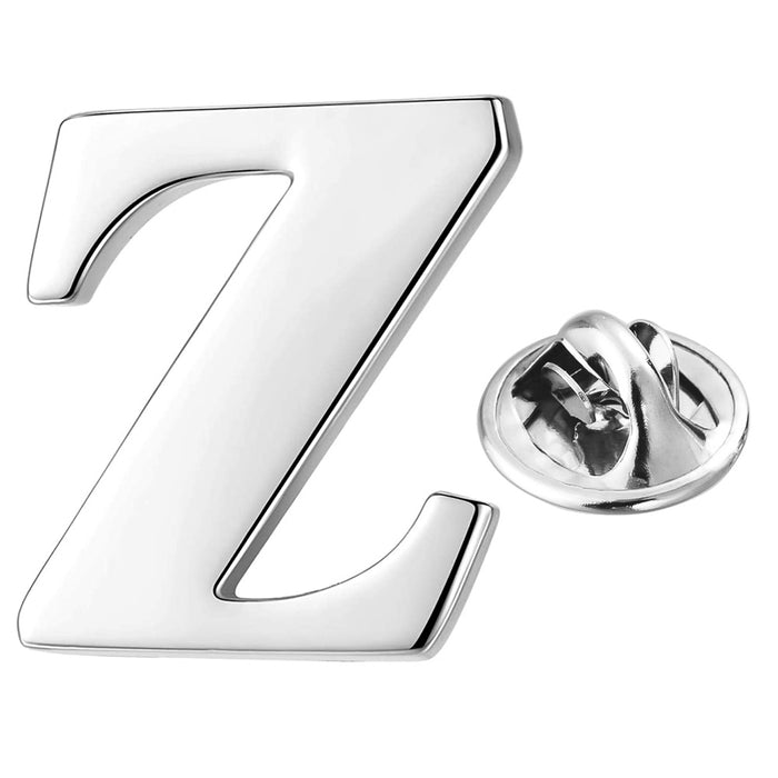 Silver Alphabet Initial Brooch For Men Letter Z Front View