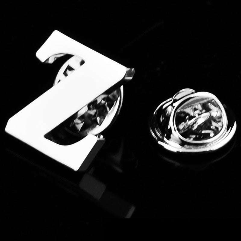 Silver Alphabet Initial Brooch For Men Letter Z Display