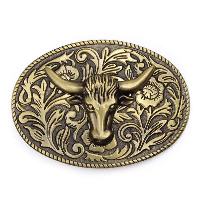 Bull Head Belt Buckle For Men Bronze Cattle Front Image