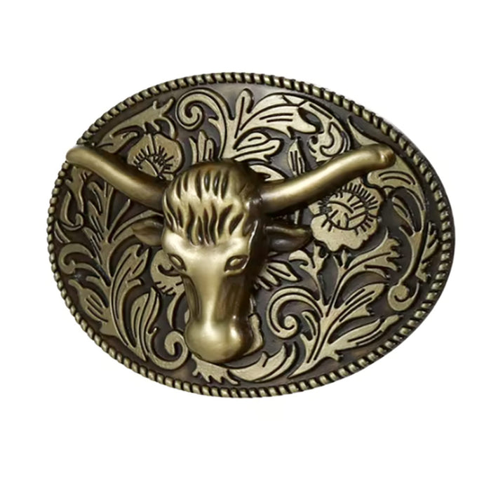 Bull Head Belt Buckle For Men Bronze Cattle Side Image