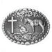 Cowboy Cross Horse Belt Buckle For Men Pewter Grey Front Image