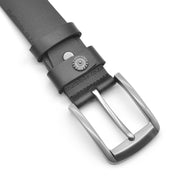 100% Genuine Leather Dark Brown Men's Belt with Curved Brushed Alloy Buckle and Decorative Stud Top Image