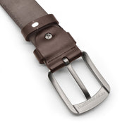 100% Genuine Leather Dark Brown Men's Belt with Brushed Alloy Buckle Bottom Image