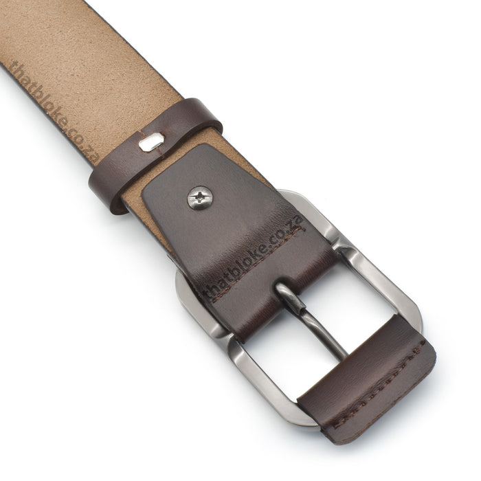 Belt Formal Brown Dark - Alloy Buckle Square with Pad Wraps (Genuine Leather)