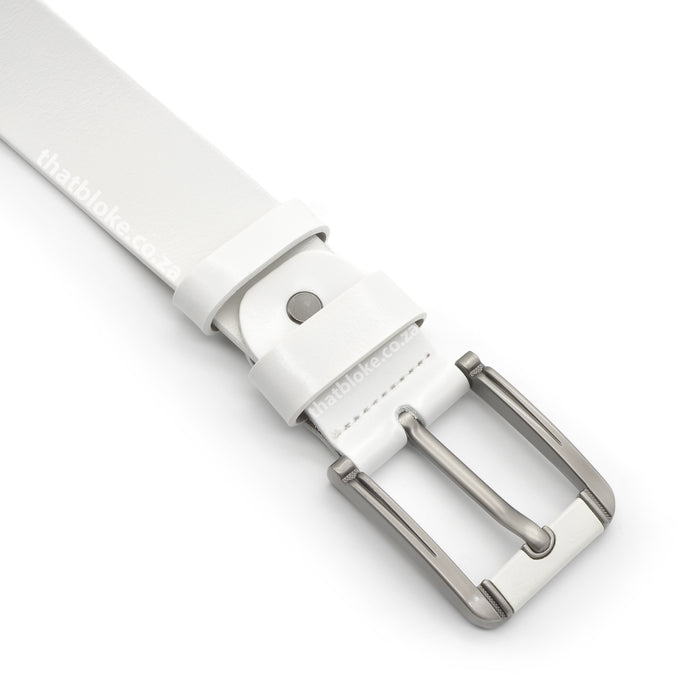 100% Genuine Leather White Men's Belt with Square Alloy Buckle and Pad Wrap Top View Image