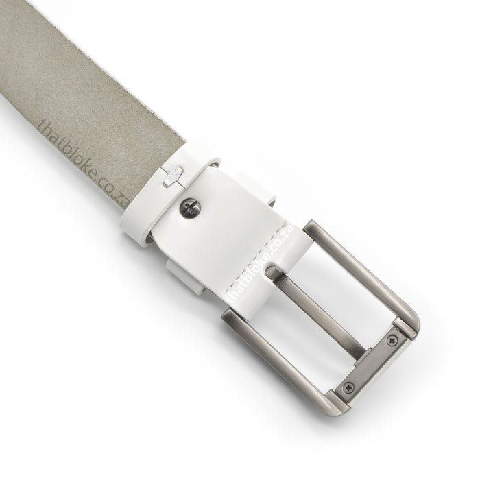 Belt Formal White - Alloy Buckle Square with Pad (Genuine Leather)