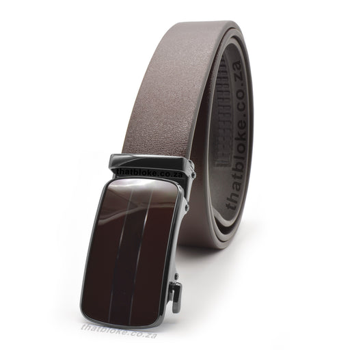 Formal Dark Brown Mens Belt with Gunmetal Black Buckle Centre Split Side View